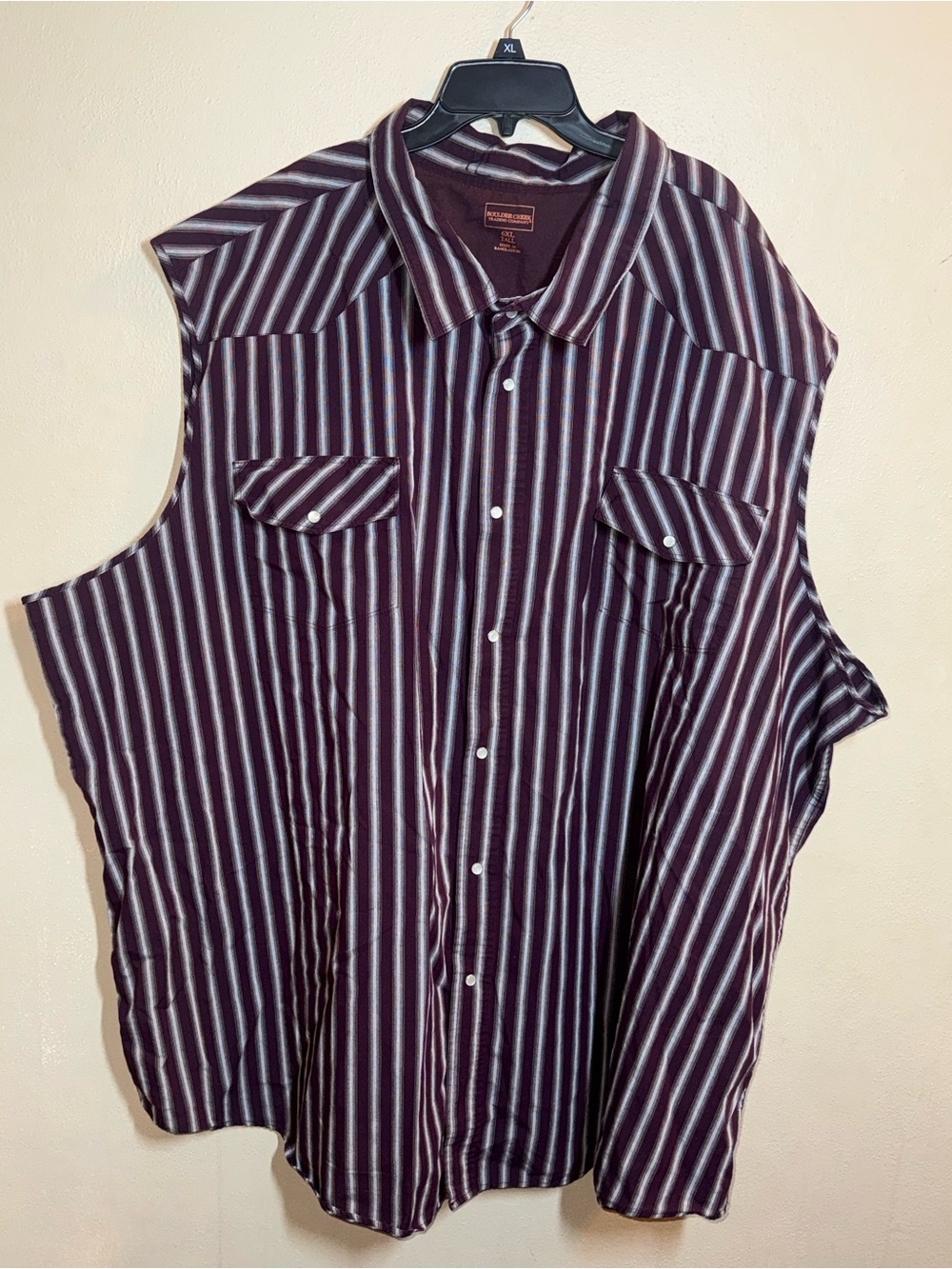 NWOT Men's Boulder Creek Trading Co Striped Snap-Up Shirt - Burgundy Sz 6XT